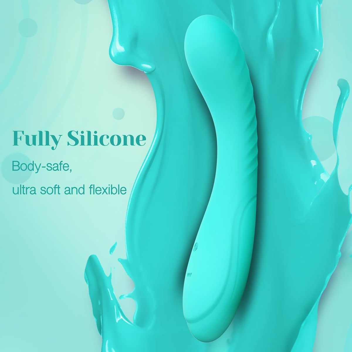 Teal fully silicone G Spot dildo vibrator, body-safe, ultra soft and flexible