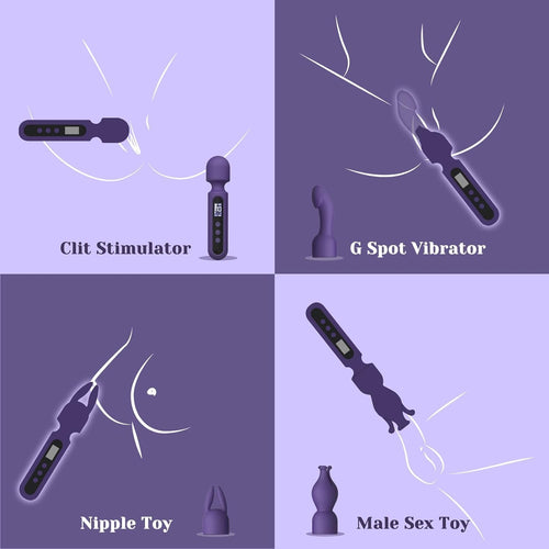 Wand Vibrator Kit for Couples Sex Toys with Travel Bag, 3 Attachments for Clit, G-Spot & Glans, LCD Display, 10 Patterns & 4 Speeds, Silicone Massager