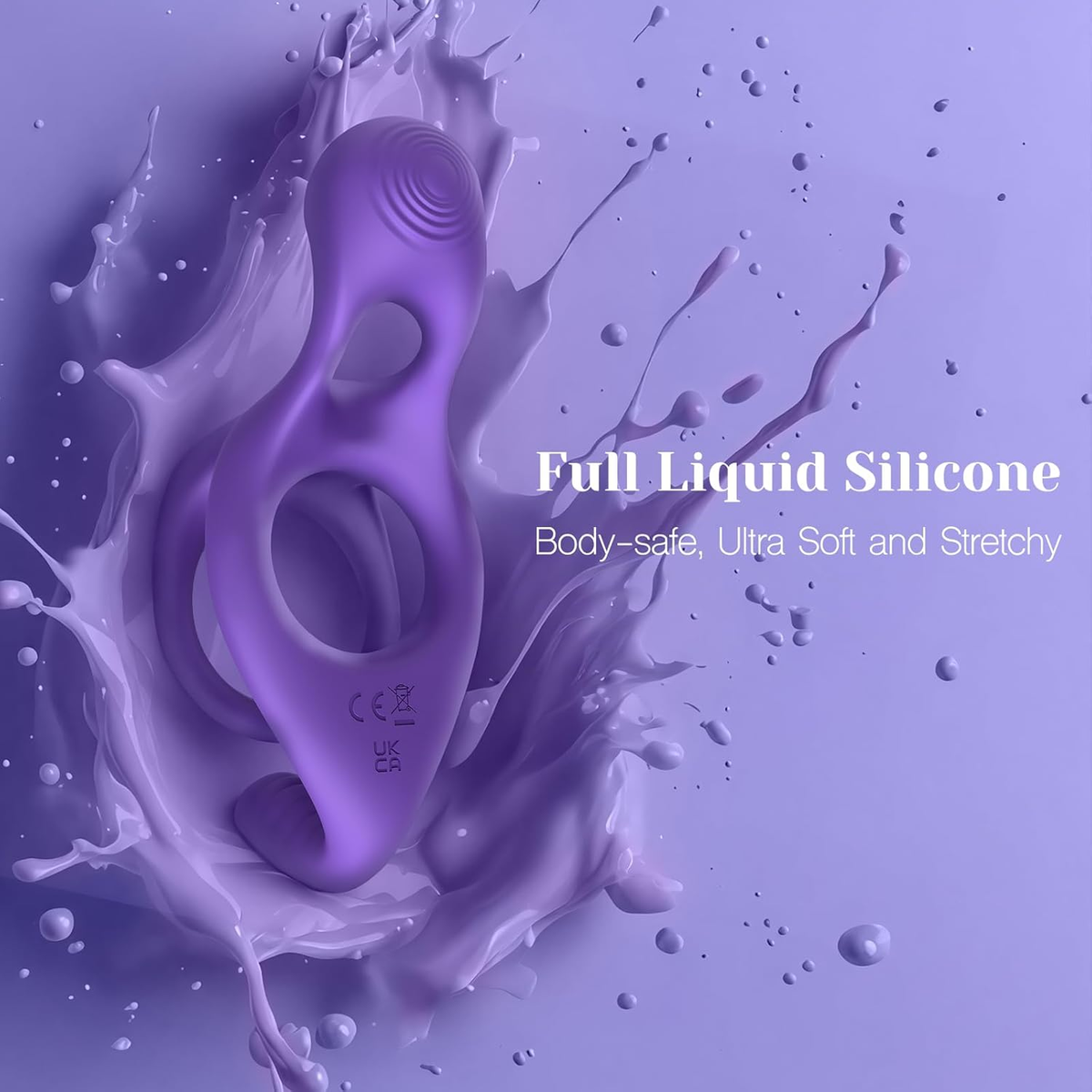 Purple full liquid silicone couple ring, body-safe ultra soft stretchy design