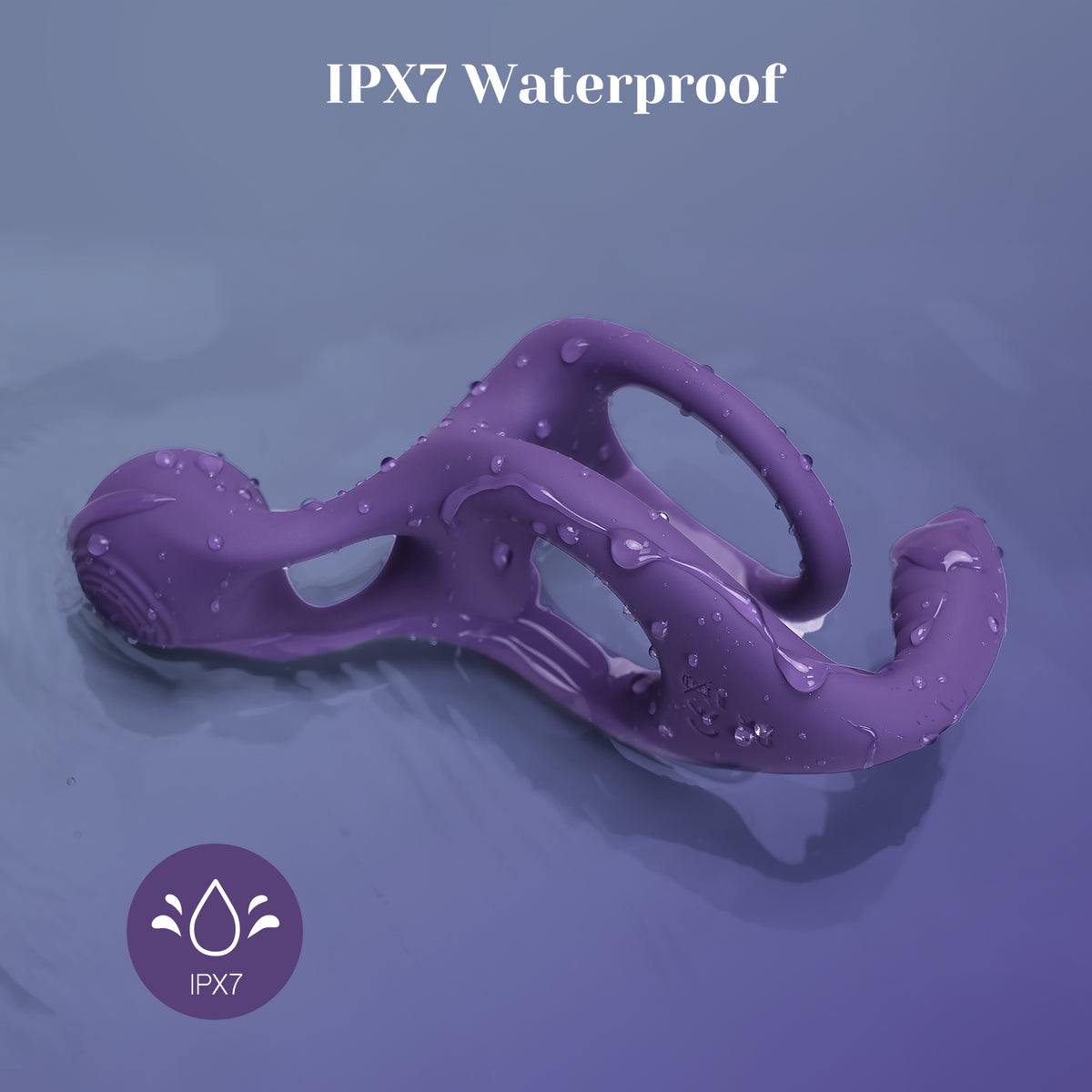 Purple IPX7 waterproof couple ring with water droplets