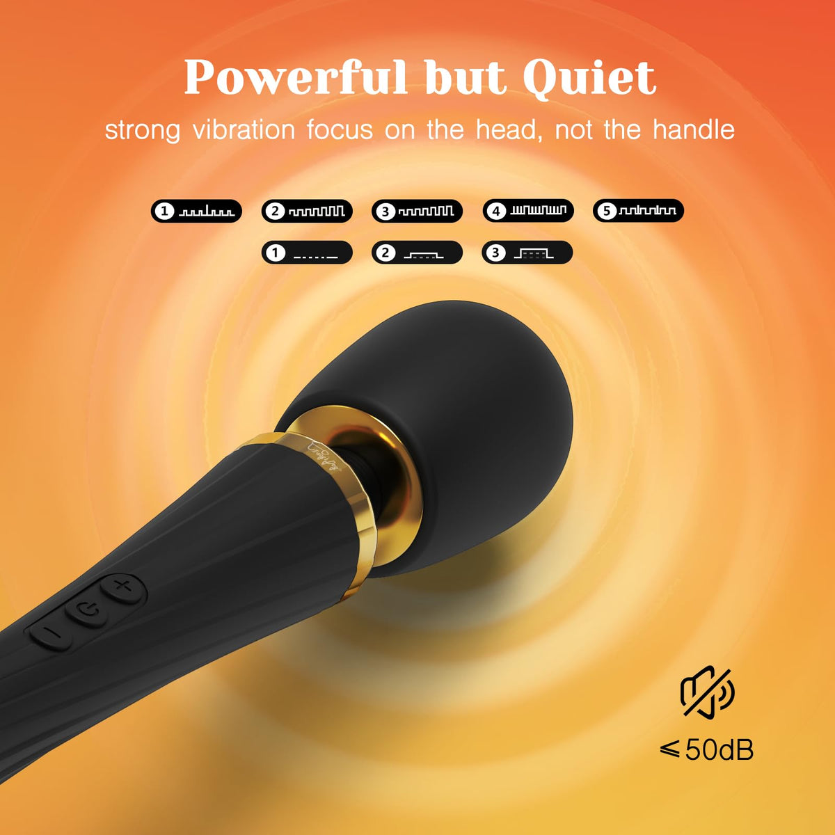 Black Magic Vibrating Wand Massager with gold accent, 5 vibration modes and quiet operation