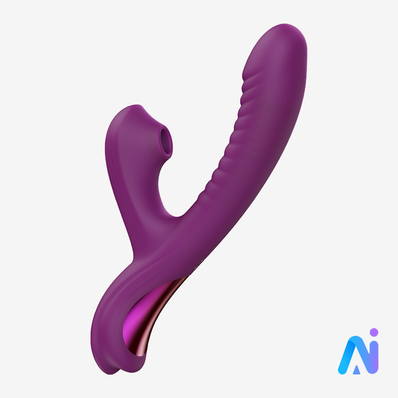 Purple 3-in-1 rabbit vibrator with silicone body, suction tip, and G-spot curve