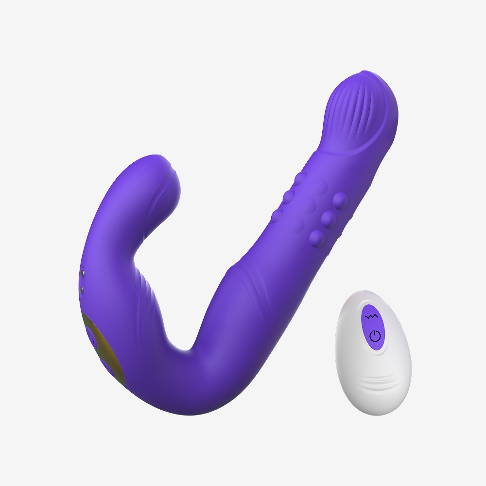 Purple silicone prostate massager anal vibrator with curved design and remote control