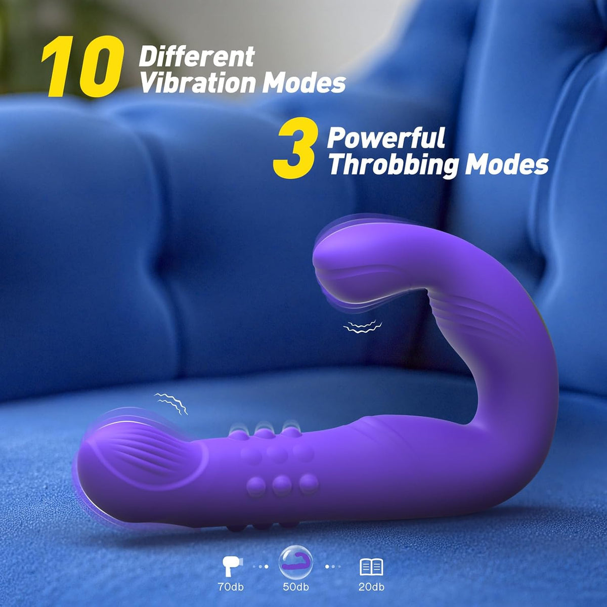 Purple silicone prostate massager anal vibrator with 10 vibration modes and 3 throbbing modes