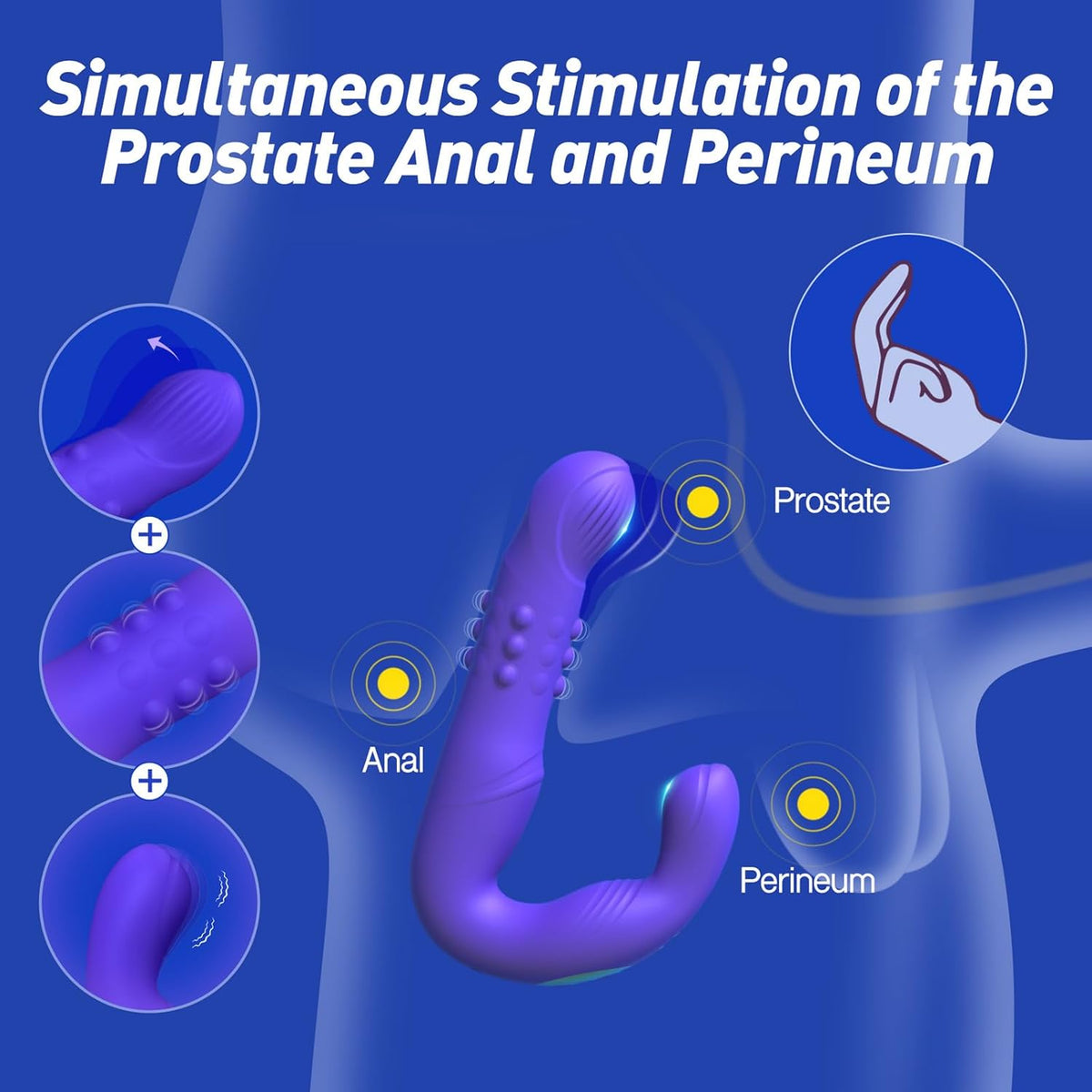 Purple silicone prostate massager with dual stimulation for anal and perineum use