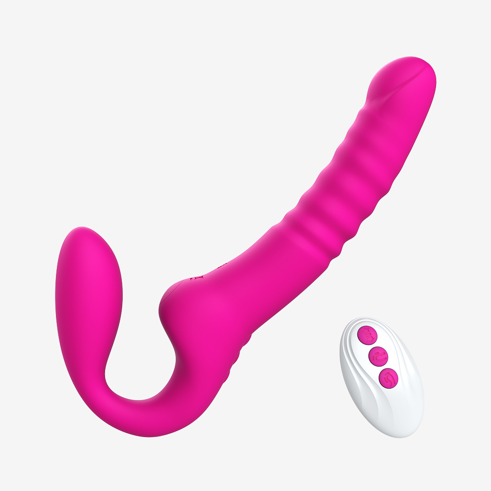 Pink silicone G-spot thrusting vibrator with remote control