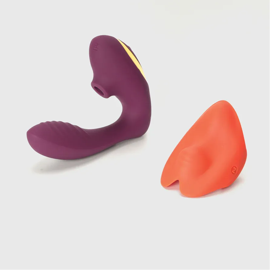 Purple OG & orange Pockety vibrators bundle on white background.