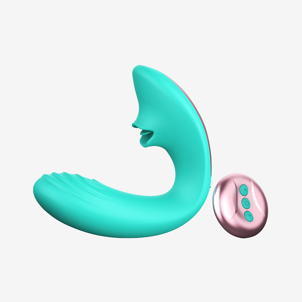 Tiffany blue Juicy clitoral licking vibrator with rose gold remote control