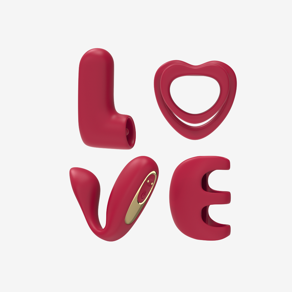 LOVE remote couple interactive kit, red silicone 4-piece set with dual stimulation toys