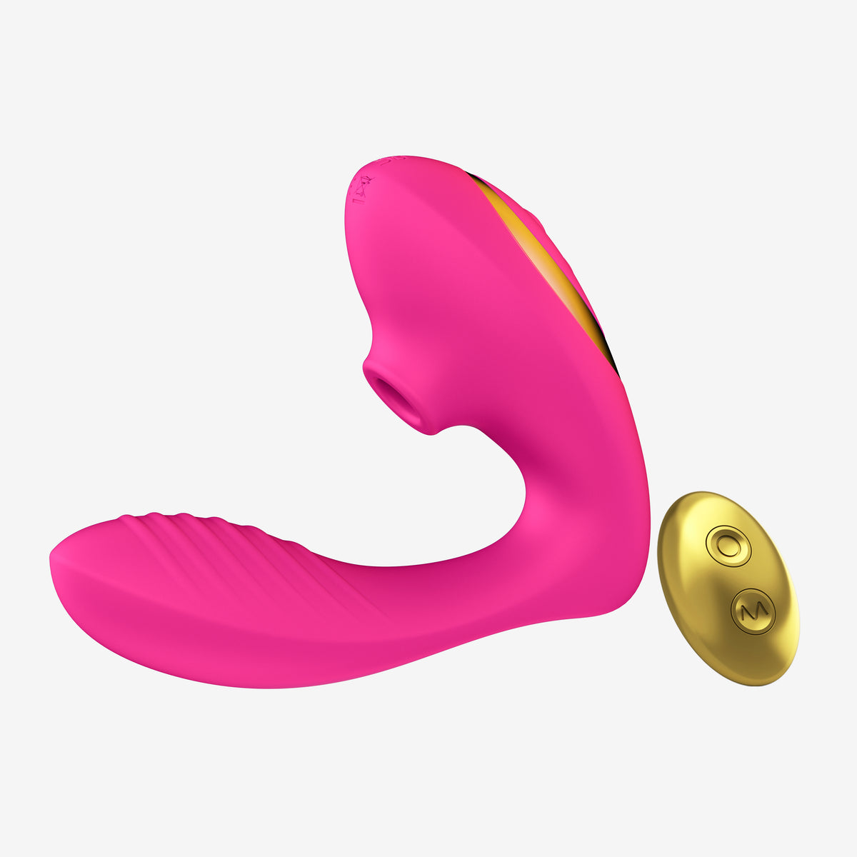 Pink OG sucking vibrator with gold remote control