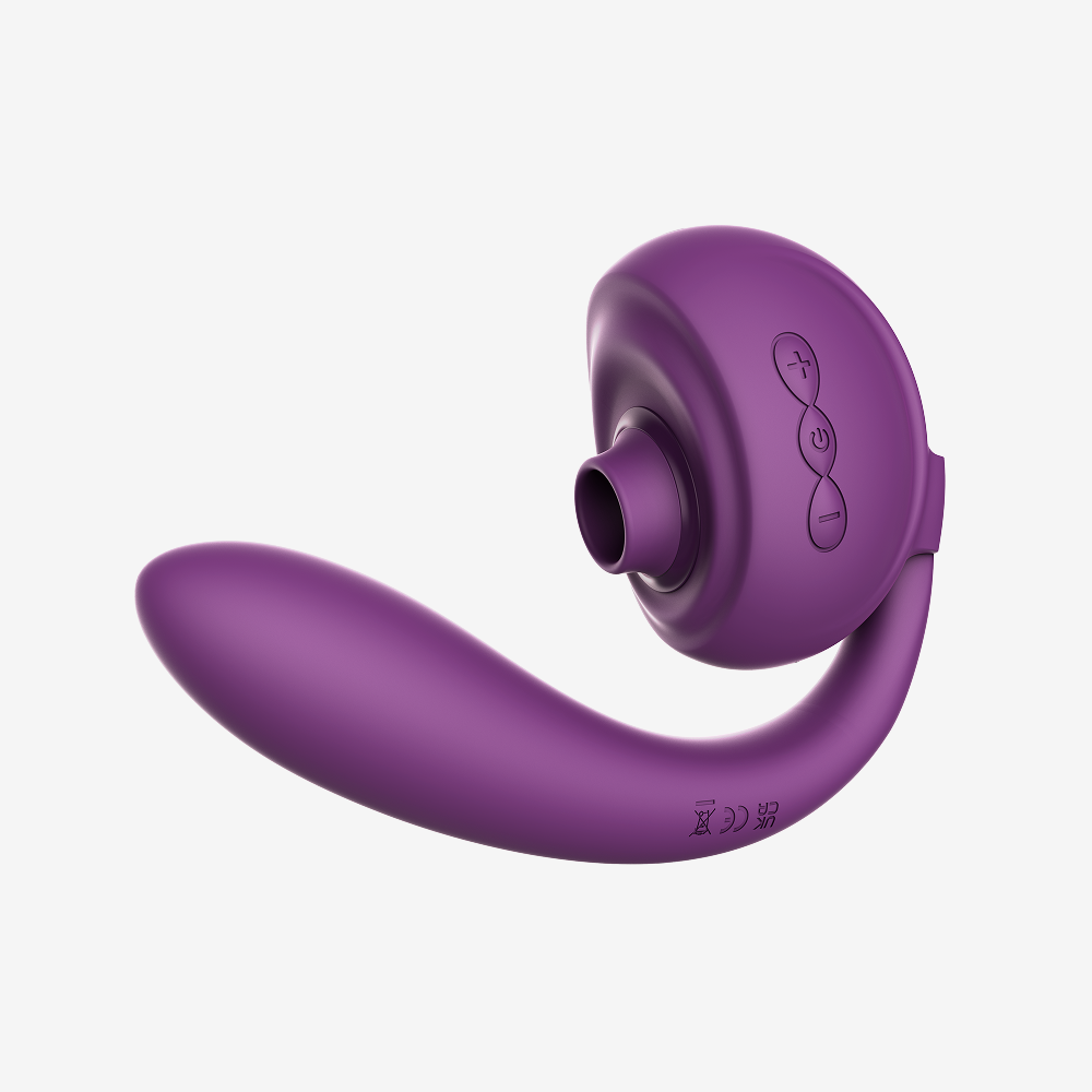 Purple OG 3 clitoral sucking vibrator with curved shaft and control buttons