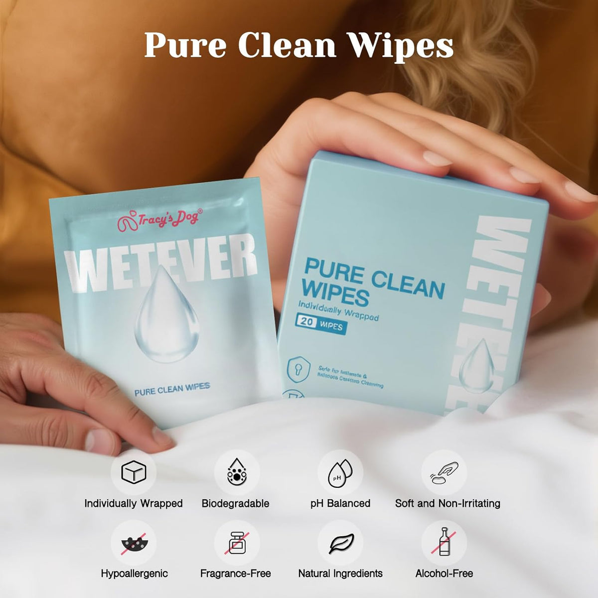 Tracy's Dog Pure Clean Wipes 20-count pack, individually wrapped, pH balanced intimate wipes