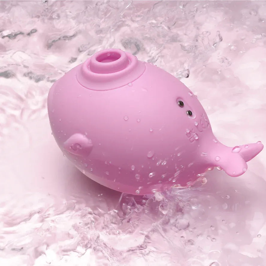 Pink whale-shaped clitoral sucker with smooth silicone, waterproof and USB rechargeable