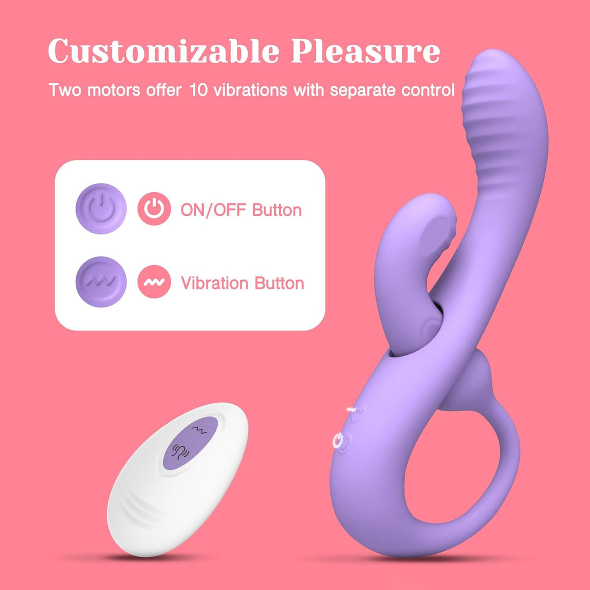 Purple transformable rabbit vibrator with dual motors, 10 vibration modes, and separate controls