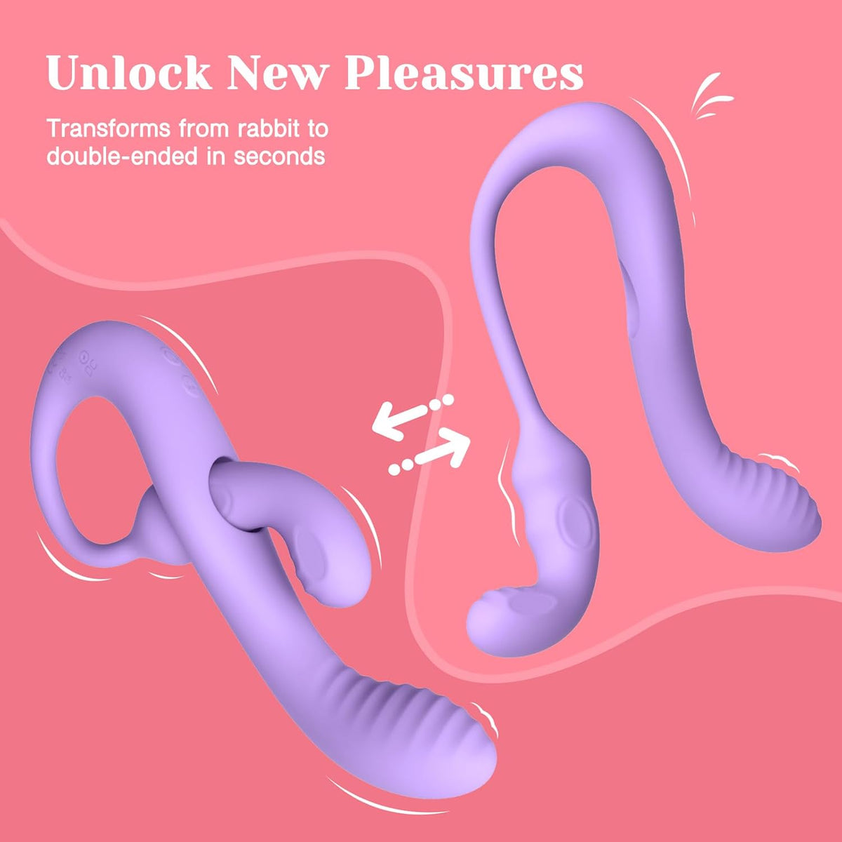 Purple silicone transformable rabbit vibrator that converts to double-ended design