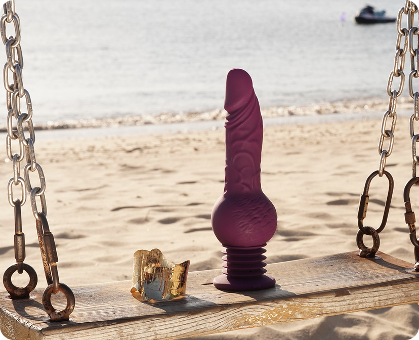 Purple textured AI Drillme and AI Beta bundle on a beach swing seat