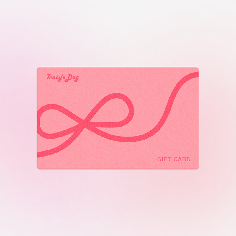 Tracy's Dog pink gift card with ribbon design