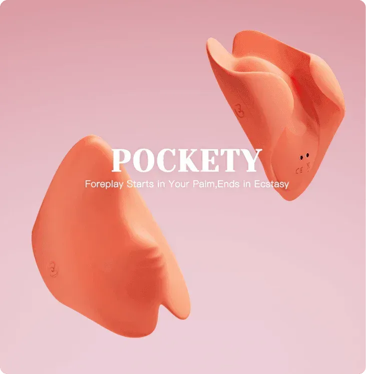 Pockety wearable mini vibrator in coral pink silicone, ergonomic discreet dual-stimulation design