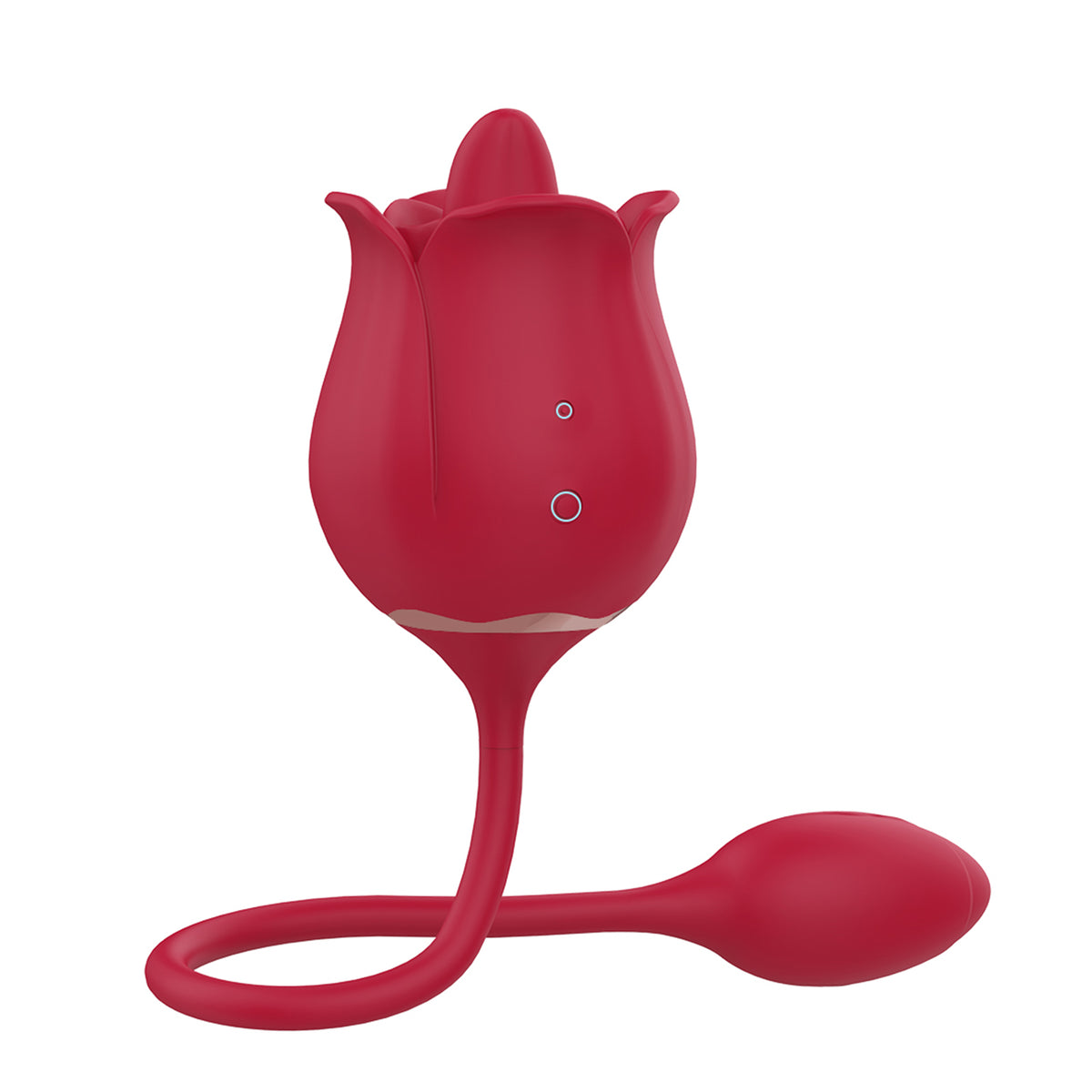 Red rose clit licking vibrator with silicone body, dual stimulation head and remote bulb