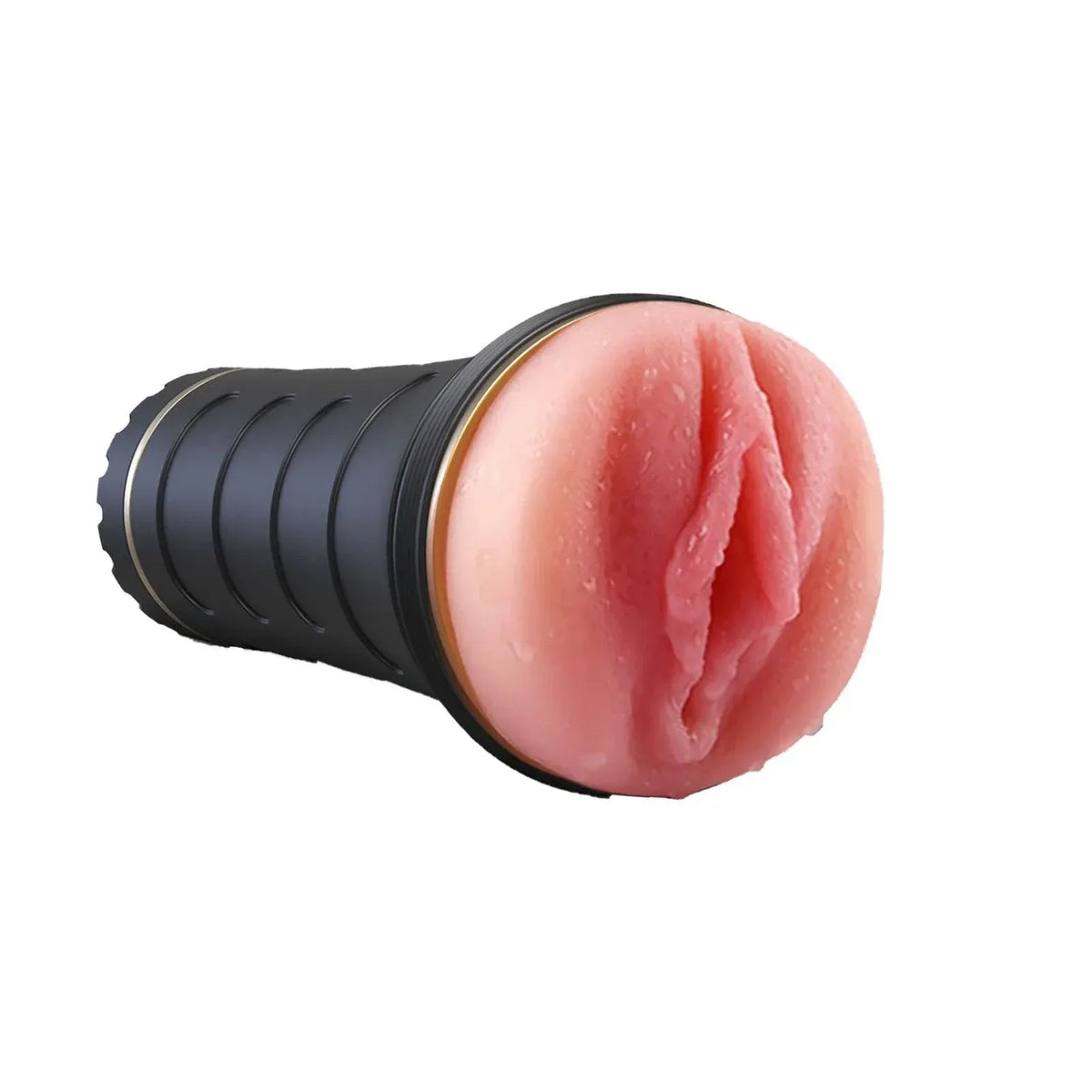 Black TPE detachable stroker with realistic textured opening, waterproof adult toy