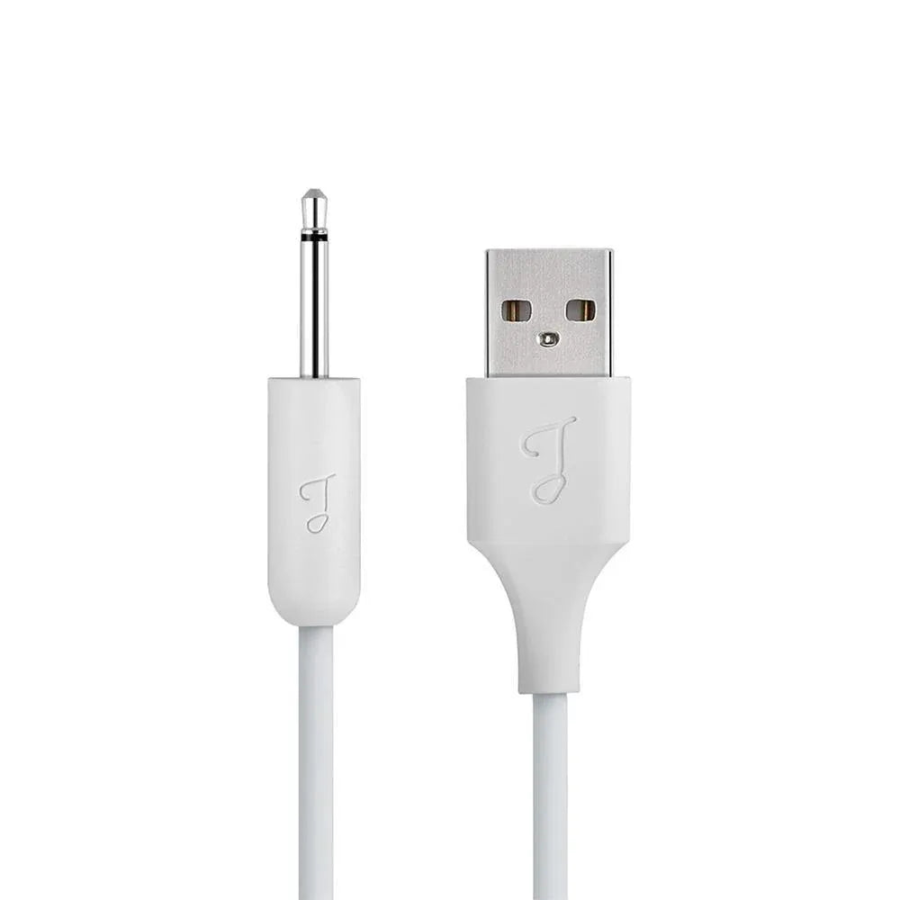 White 2.5mm DC to USB charging cable for wand massagers