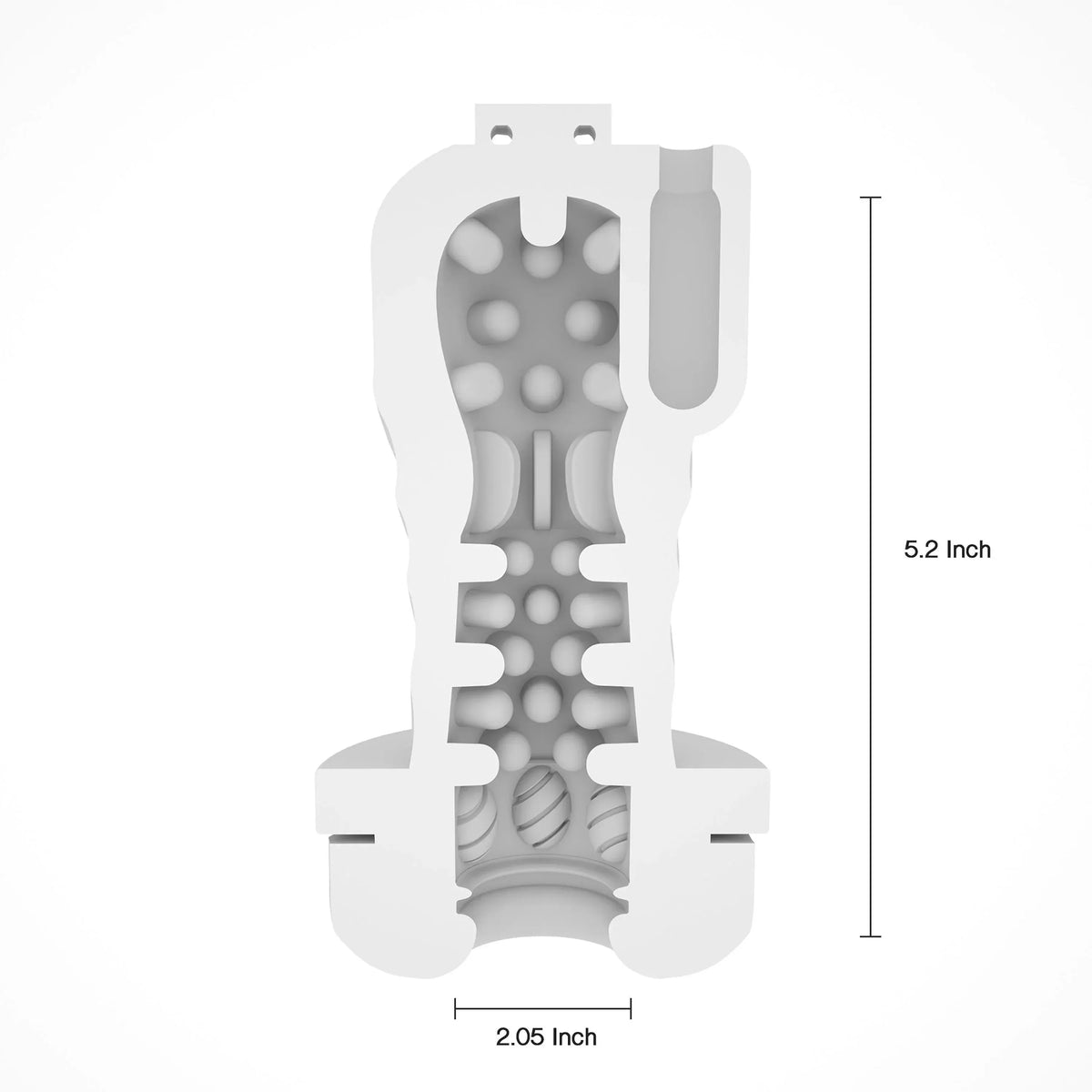 Steelcan automatic male masturbator cross-section, white and gray body, 5.2-inch length, 2.05-inch width
