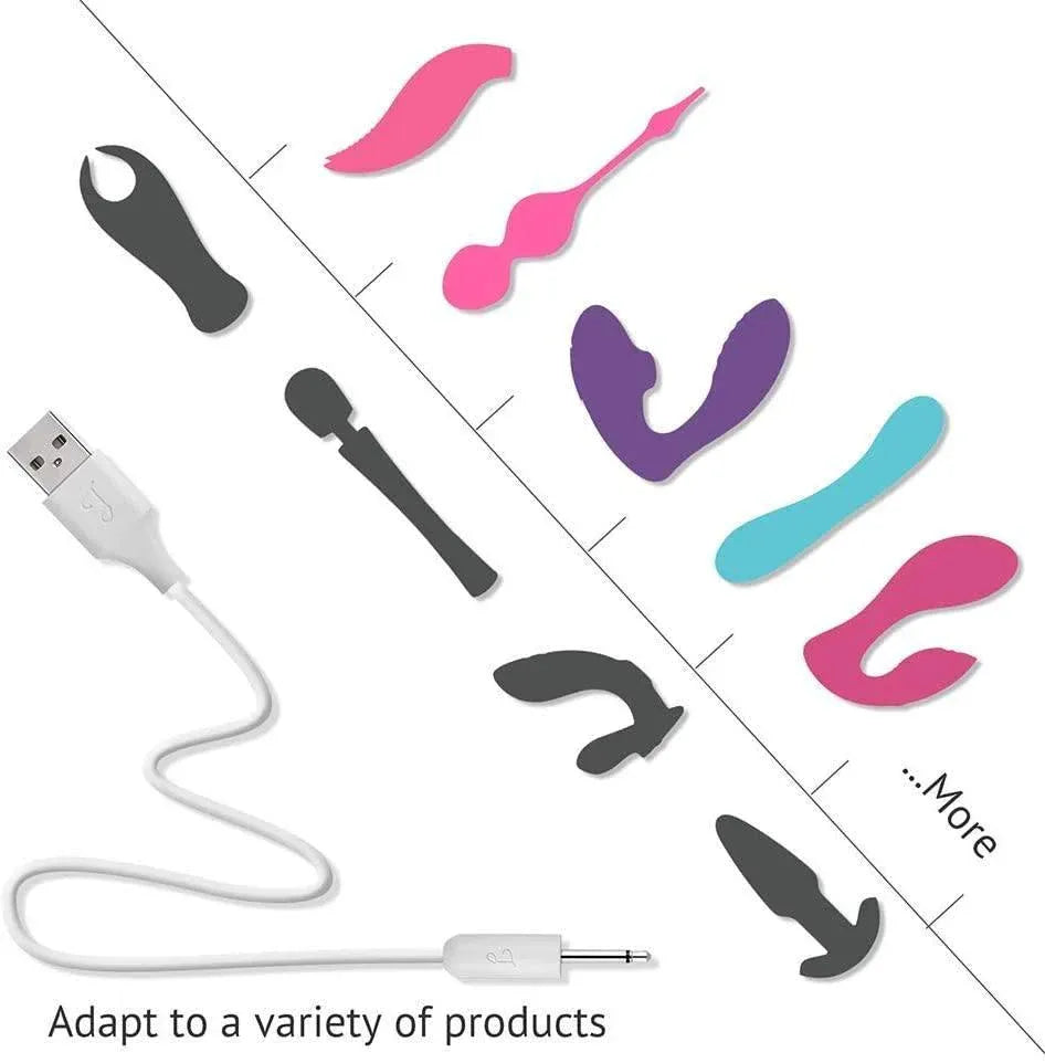 White USB to 2.5mm DC charging cable for wand massagers and other compatible toys