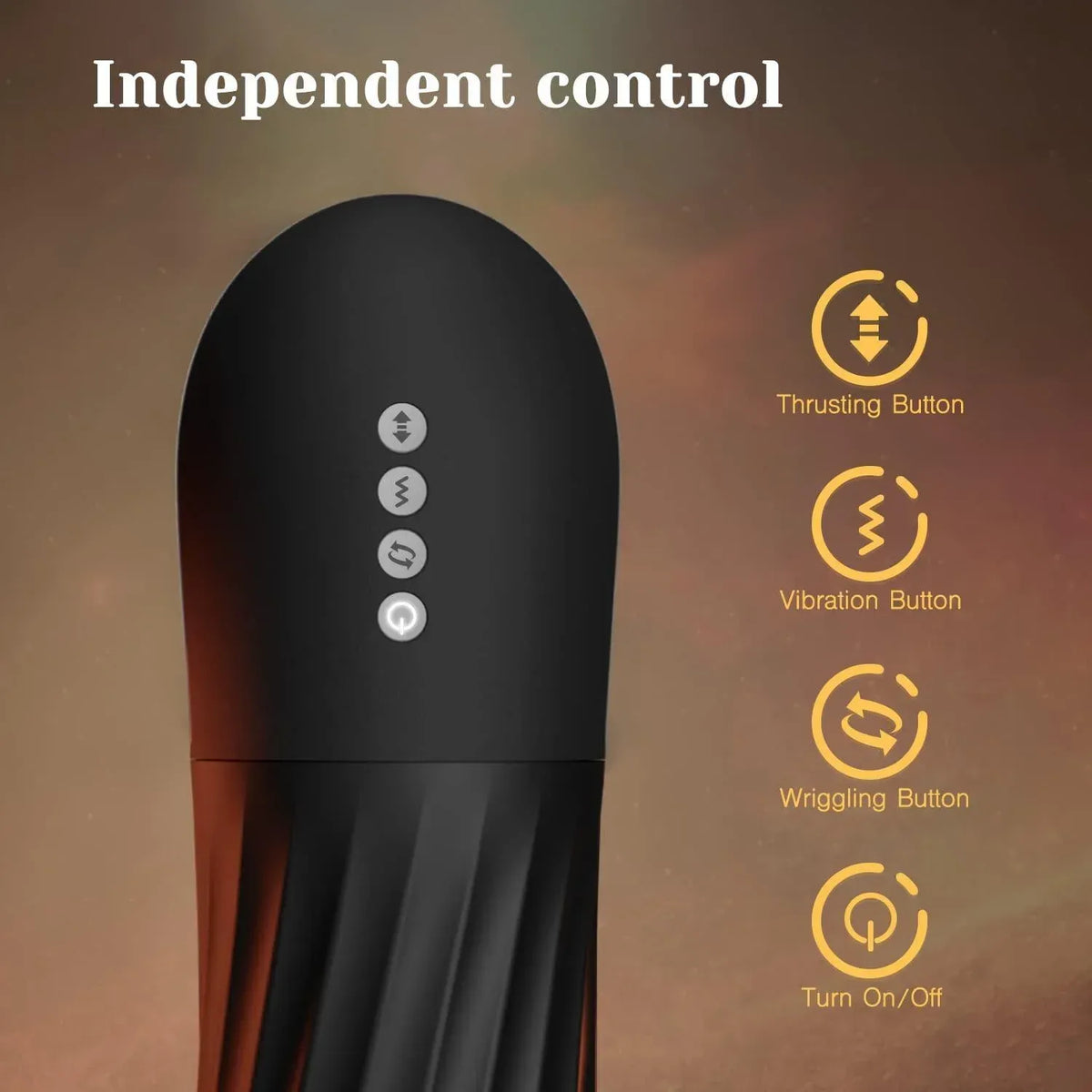 Black Steelcan automatic male masturbator with independent thrusting, vibration, and wriggling controls