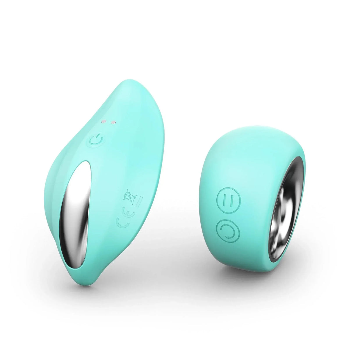 Mint green wearable panty vibrator with silver insert, power and mode buttons