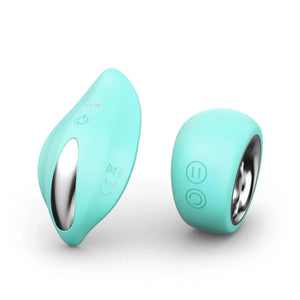 Teal Starship wearable panty vibrator set with power and mode controls, showing ergonomic design for discreet pleasure.